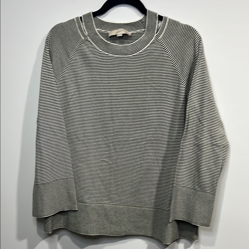 LOFT Cotton Striped Oversized Wide Sleeve cut out Green & white knit top